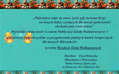 Podziękowanie dla Publicznej Szkoły nr 3 w Ostrowcu Św.