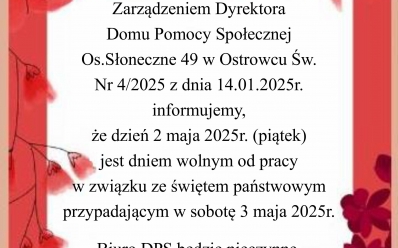 2 MAJ DZIEŃ WOLNY OD PRACY